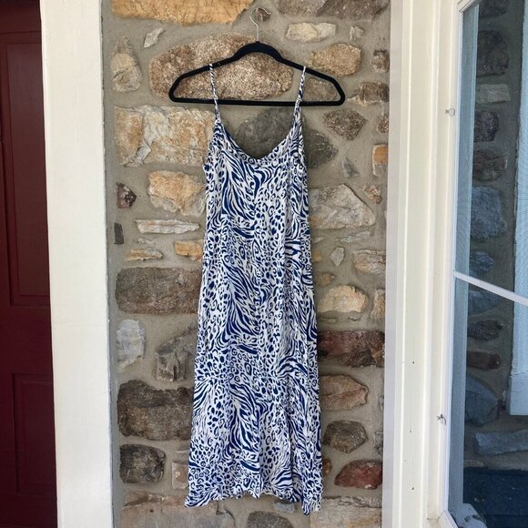 Reformation Crimini Side Slit Low Midi Dress Blue Cheetah Leopard Womens 0 $148 - Picture 6 of 12